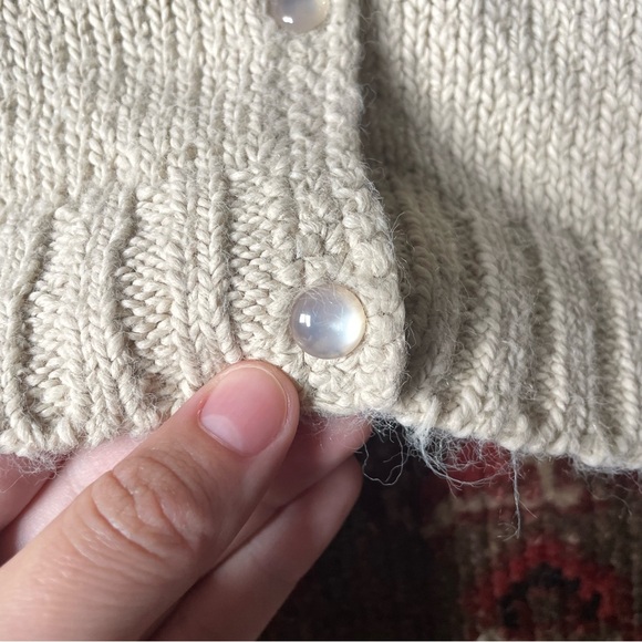 Vintage Cream Hand Knit Button Down Sweater - Picture 3 of 4